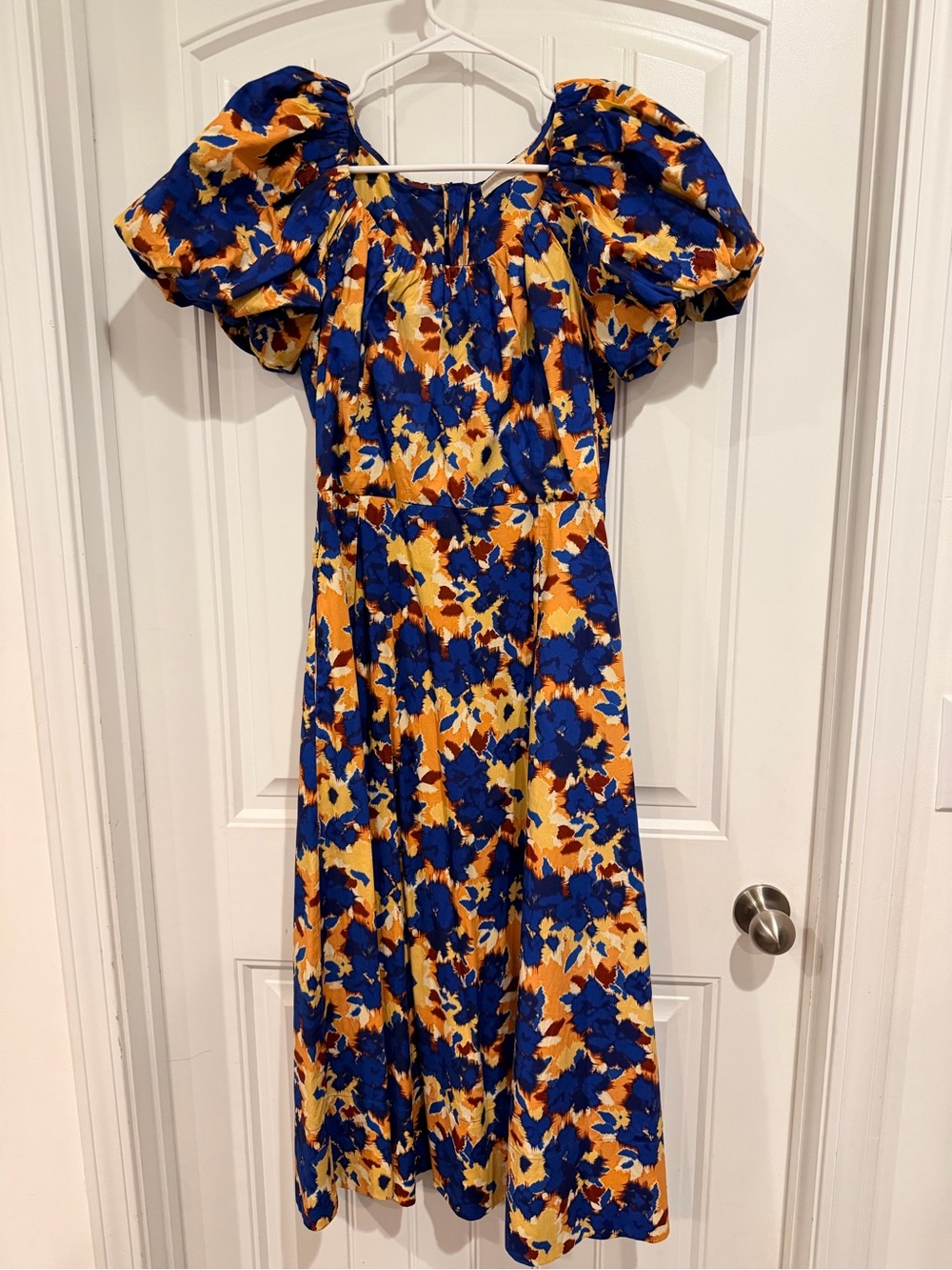 Ulla Johnson Imara Wildflower Blue and Yellow Floral Puff-Sleeve Midi Dress Sz 8